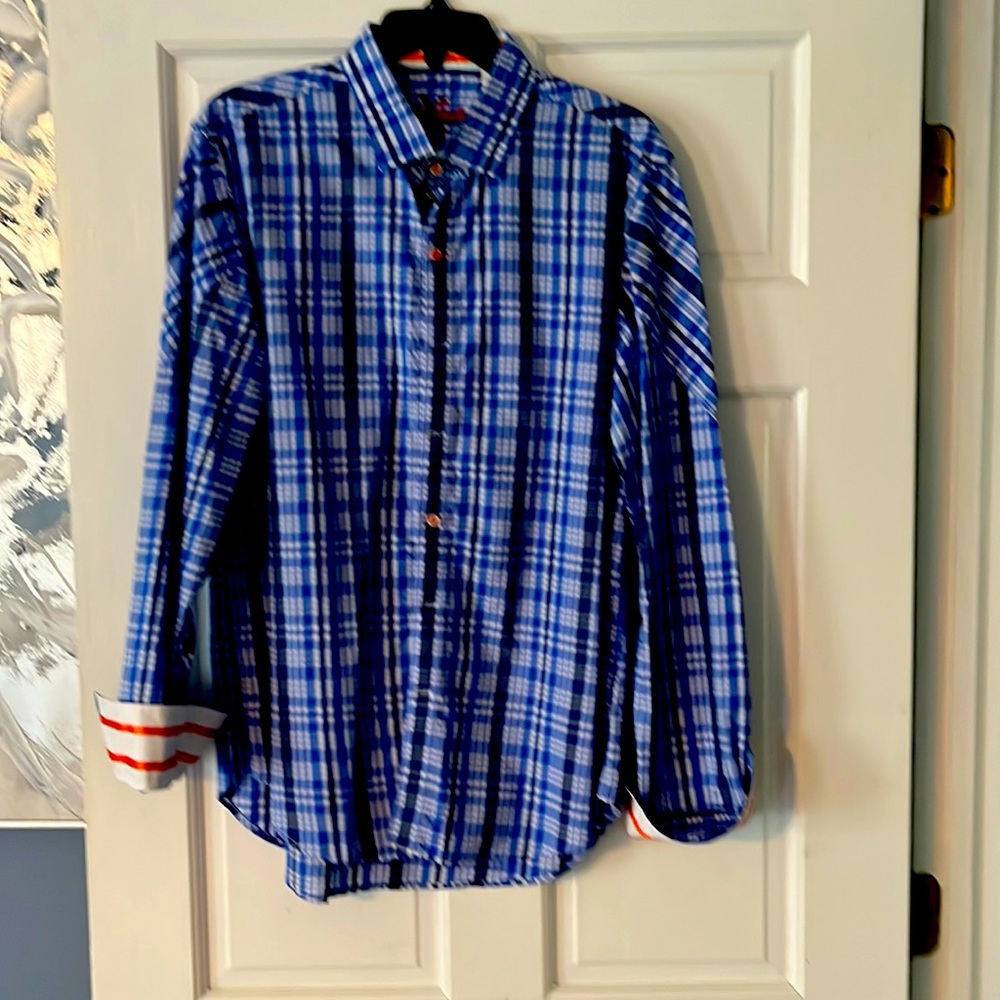 Blue plaid Robert Graham men’s button-down shirt.  Size